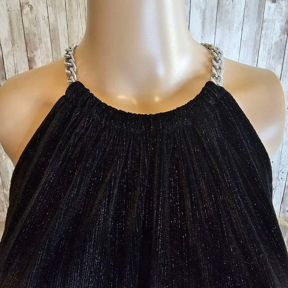 Michael Kors Womens Sleeveless Chain Strap Metallic Velvet Dress SZ XS Black - Picture 6 of 10
